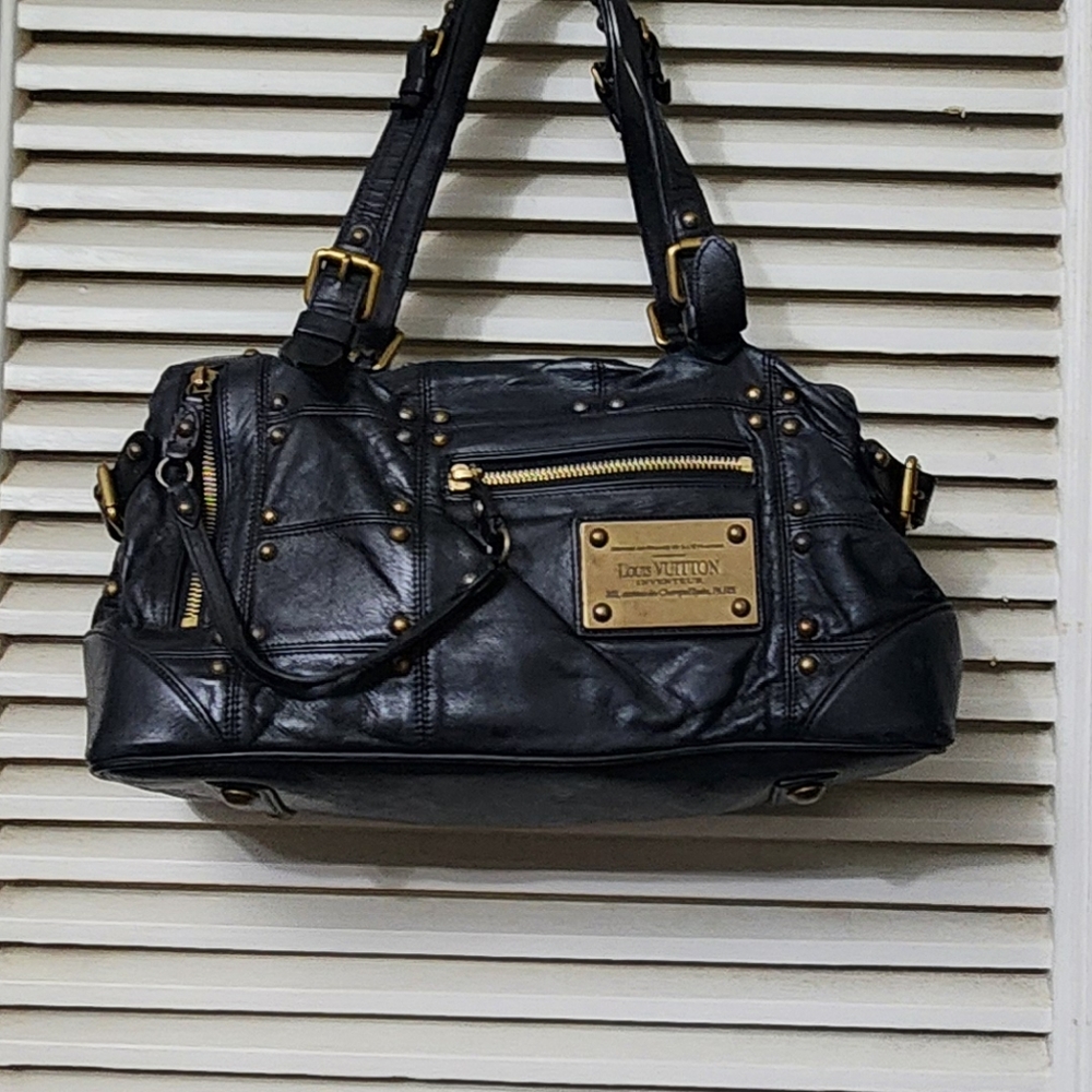 LOUIS VUITTON Limited Edition Black Lambskin Leather Riveting Bag